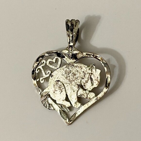 Vintage Sterling Silver I Heart Cat Pendant Tarnished - Picture 14 of 14